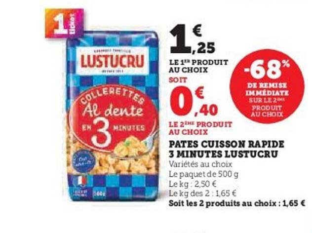 PATES CUISSON RAPIDE 3 MINUTES LUSTUCRU