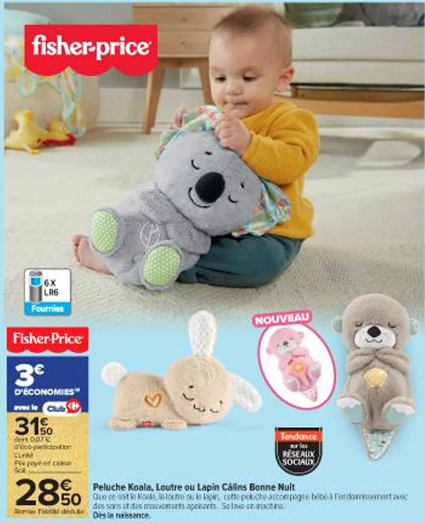 Peluche Koala, Loutre ou Lapin Câlins Bonne Nuit