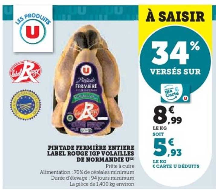 PINTADE FERMERE ENTIERE LABEL ROUGE IGP VOLAILLES DE NORMANDIE U