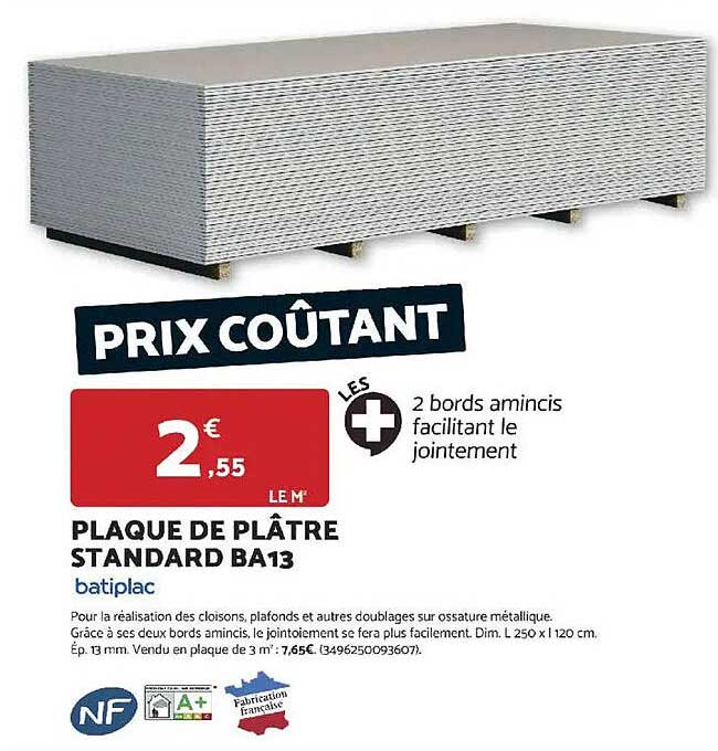 PLAQUE DE PLÂTRE STANDARD BA13