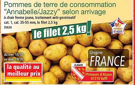 Pommes de terre de consommation "Annabelle/Jazzy" selon arrivée