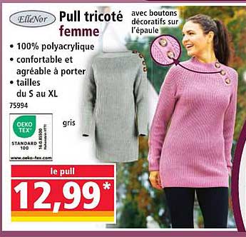 Pull tricoté femme avec boutons décoratifs sur l'épaule