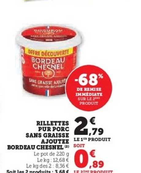 RILLETTES PUR PORC SANS GRAISSE AJOUTÉE BORDEAU CHESNEL
