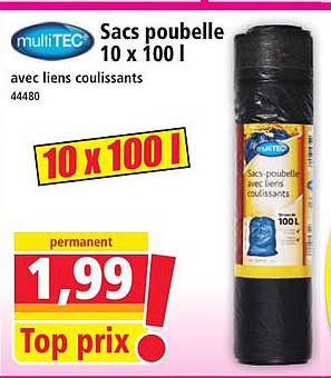 Sacs poubelle 10 x 100 L avec liens coulissants