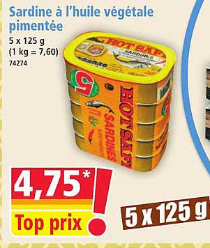 Sardine à l'huile végétale pimentée 5 x 125 g