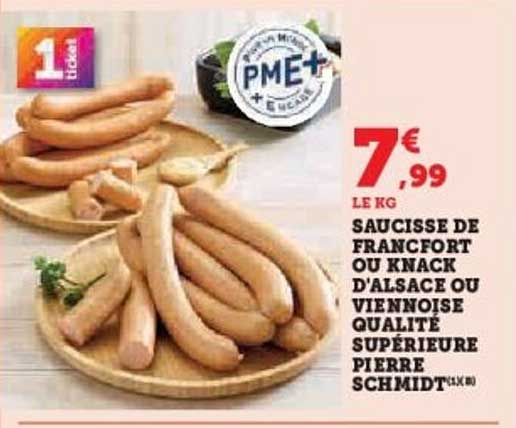 Saucisse de Francfort ou Knack d'Alsace ou Viennoise Qualité Supérieure Pierre Schmidt