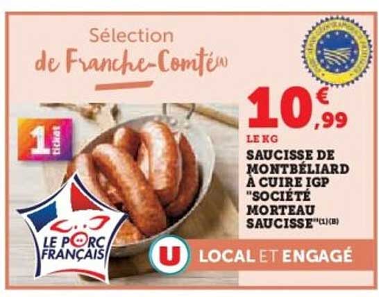 Saucisse de Montbéliard à cuire IGP "Société Morteau Saucisse"