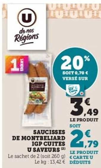 Saucisses de Montbeliard IGP cuites U saveurs