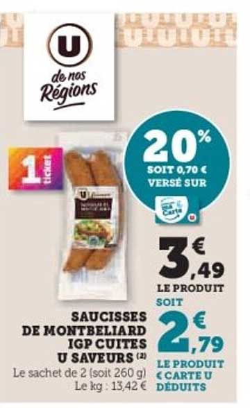 SAUCISSES DE MONTBELIARD IGP CUITES U SAVEURS