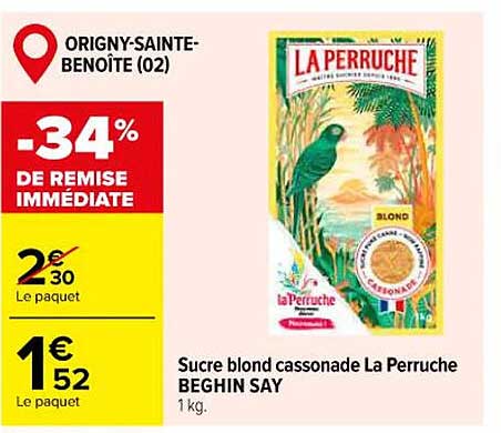 Sucre blond cassonade La Perruche BEGHIN SAY 1 kg.