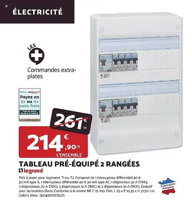 TABLEAU PRÉ-ÉQUIPÉ 2 RANGÉES
