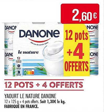 Yaourt le Nature Danone - 12 pots + 4 offerts