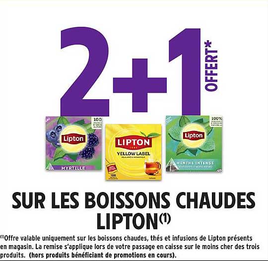 2+1 OFFERT* SUR LES BOISSONS CHAUDES LIPTON