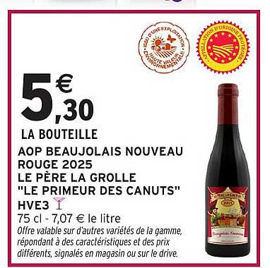 AOP Beaujolais Nouveau Rouge 2025 Le Père La Grolle 'Le Primeur des Canuts'