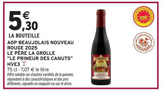 AOP BEAUJOLAIS NOUVEAU ROUGE 2025 LE PÈRE LA GROLLE "LE PRIMEUR DES CANUTS"