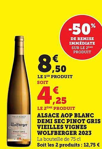 AOP Blanc Demi Sec Pinot Gris Vieilles Vignes Wolfberger 2023