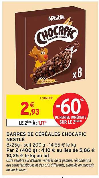 BARRES DE CÉRÉALES CHOCAPIC NESTLÉ