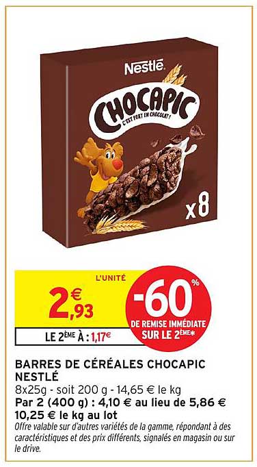 BARRES DE CÉRÉALES CHOCAPIC NESTLÉ