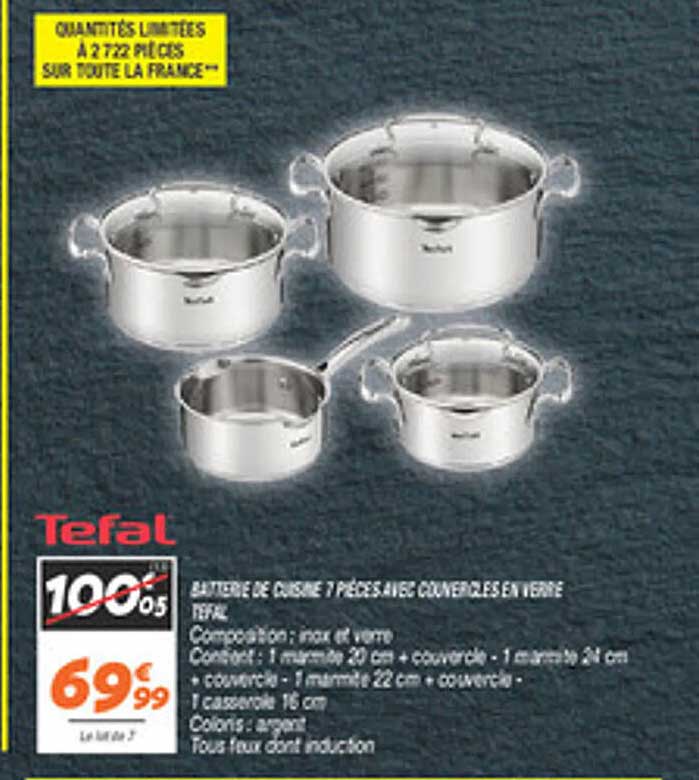 Batterie de cuisine 7 pièces avec couvercles en verre Tefal