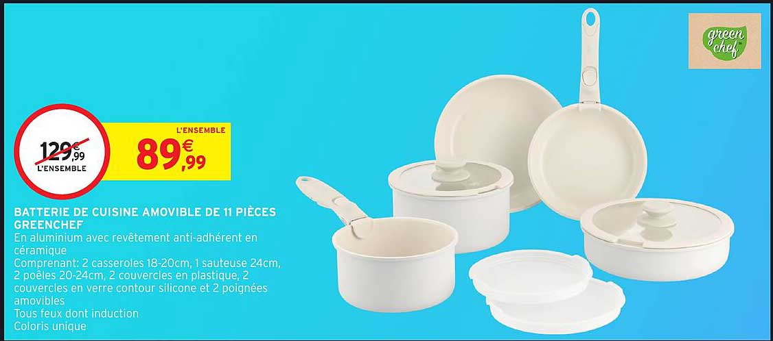 BATTERIE DE CUISINE AMOVIBLE DE 11 PIÈCES GREENCHEF
