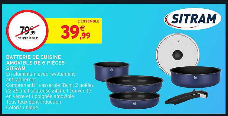 BATTERIE DE CUISINE AMOVIBLE DE 6 PIÈCES SITRAM