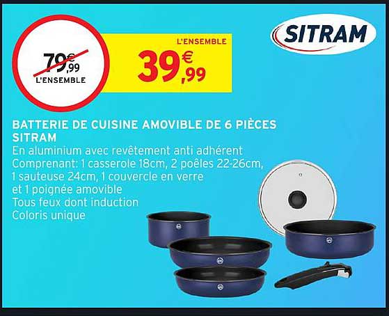 BATTERIE DE CUISINE AMOVIBLE DE 6 PIÈCES SITRAM