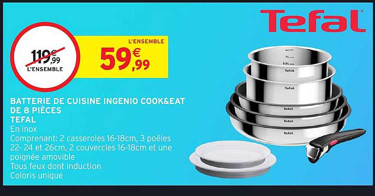 BATTERIE DE CUISINE INGENIO COOK&EAT DE 8 PIÈCES TEFAL