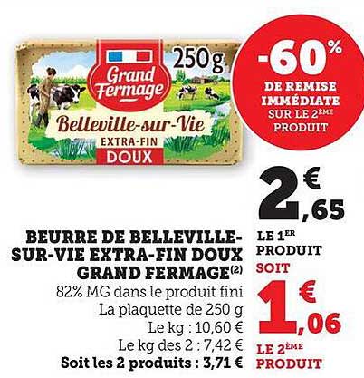 BEURRE DE BELLEVILLE-SUR-VIE EXTRA-FIN DOUX GRAND FERMAGE