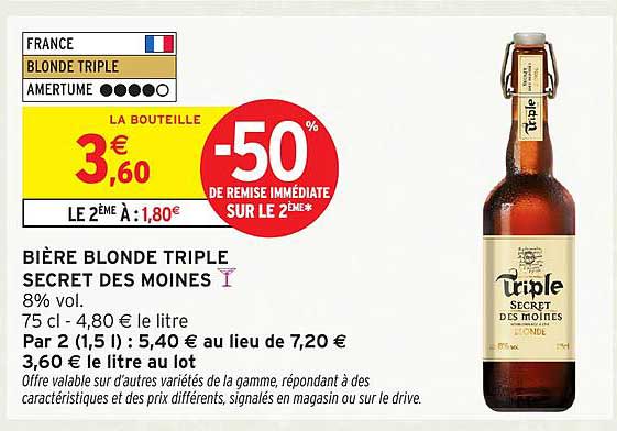 BIÈRE BLONDE TRIPLE SECRET DES MOINES