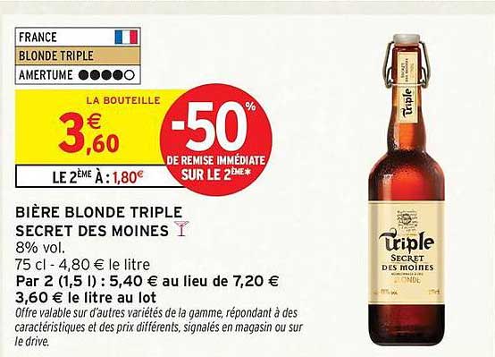 BIÈRE BLONDE TRIPLE SECRET DES MOINES