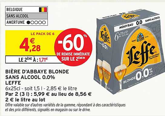 BIÈRE D'ABBAYE BLONDE SANS ALCOOL 0.0% LEFFE