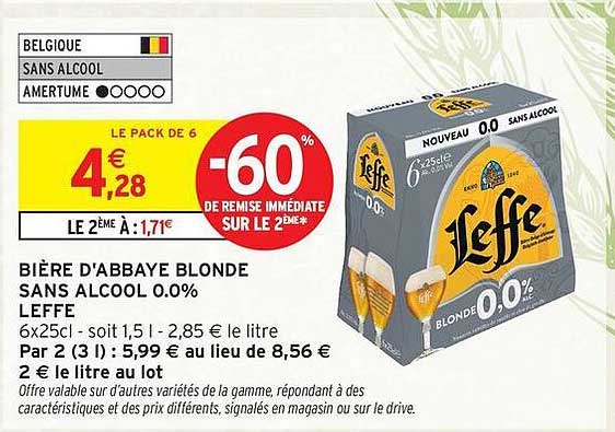 BIÈRE D'ABBEY BLONDE SANS ALCOOL 0.0% LEFFE