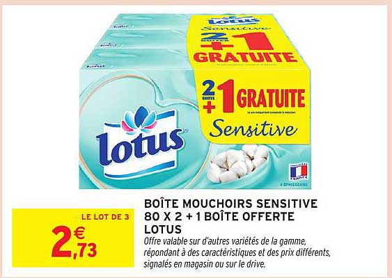 BOÎTE MOUCHOIRS SENSITIVE 80 X 2 + 1 BOÎTE OFFERTE