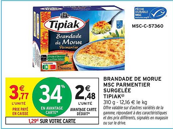 BRANDADE DE MORUE MSC PARMENTIER SURGELÉE TIPIAK