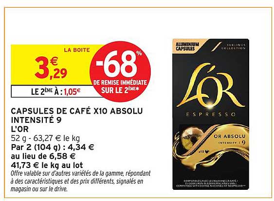 CAPSULES DE CAFÉ X10 ABSOLU INTENSITÉ 9