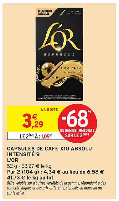 CAPSULES DE CAFÉ X10 ABSOLU INTENSITÉ 9