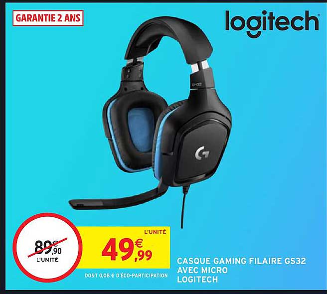 CASQUE GAMING FILAIRE GS32 AVEC MICRO LOGITECH