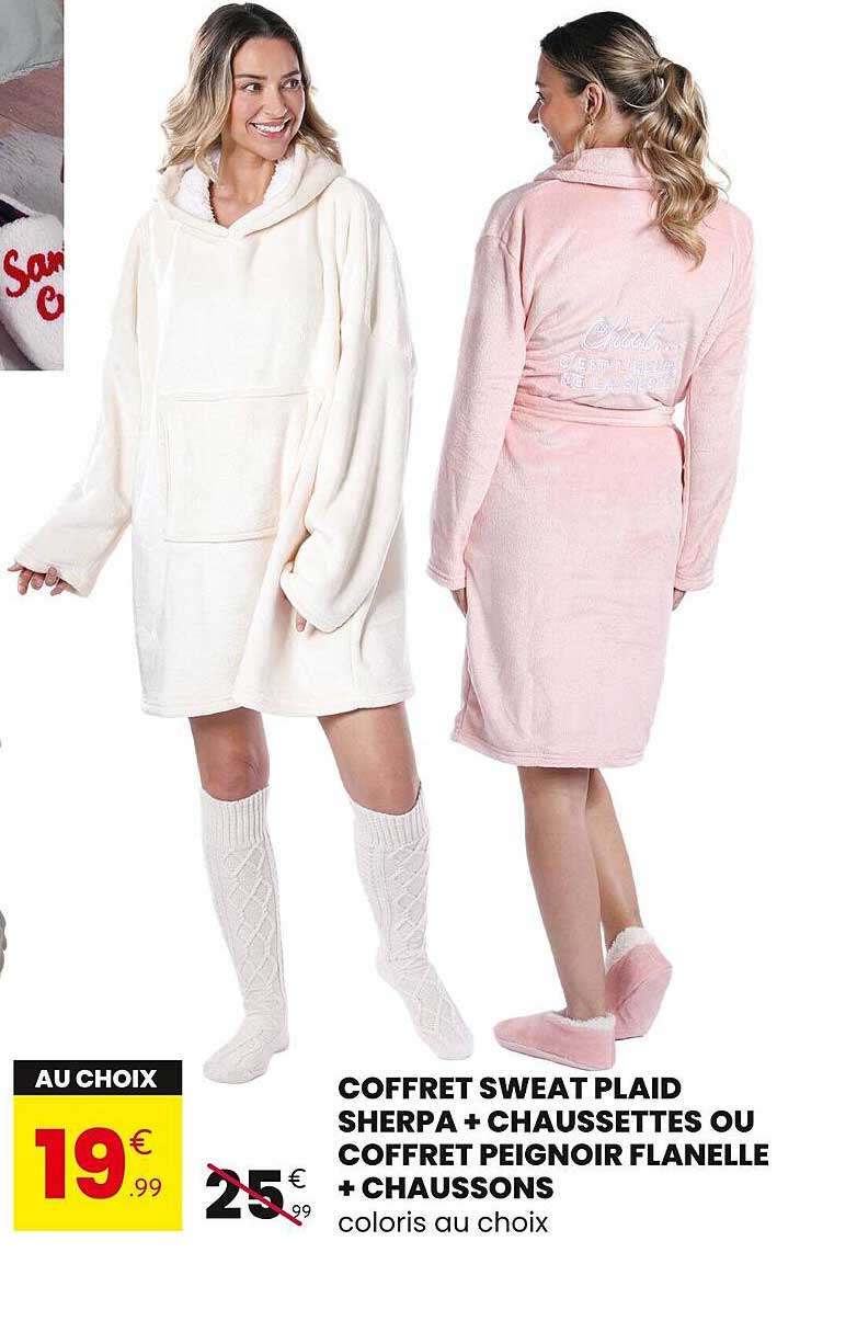 COFFRET SWEAT PLAID SHERPA + CHAUSSETTES OU COFFRET PEIGNOIR FLANELLE + CHAUSSONS