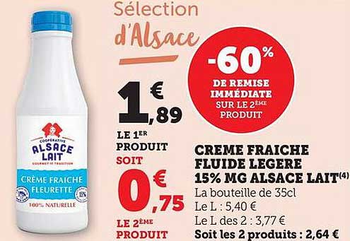 CRÈME FRAÎCHE FLUIDE LÉGÈRE 15% MG ALSACE LAIT