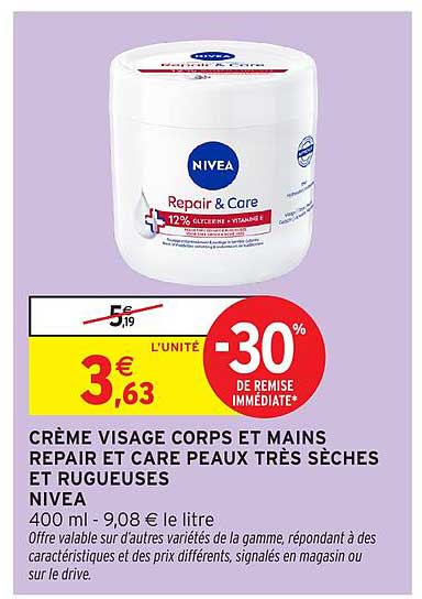CRÈME VISAGE CORPS ET MAINS REPAIR ET CARE PEAUX TRÈS SÈCHES ET RUGUEUSES