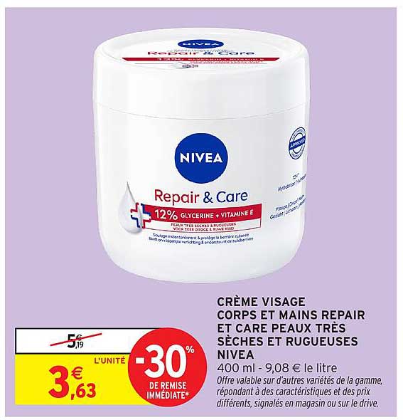 CRÈME VISAGE CORPS ET MAINS REPAIR ET CARE PEAUX TRÈS SÈCHES ET RUGUEUSES NIVEA