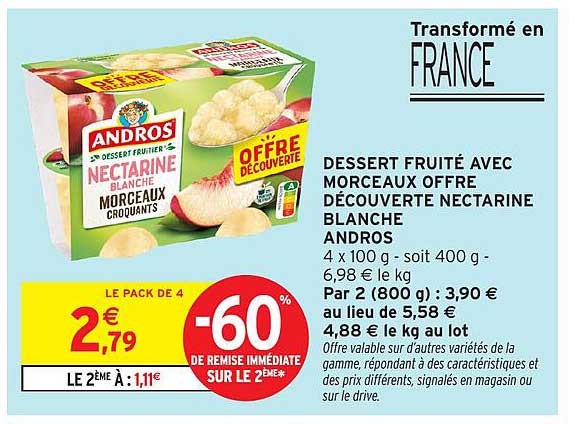 DESSERT FRUITÉ AVEC MORCEAUX OFFRE DÉCOUVERTE NECTARINE BLANCHE ANDROS