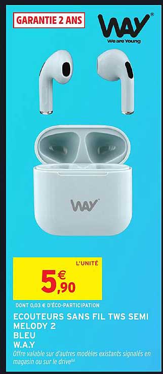 ECOUTEURS SANS FIL TWS SEMI MELODY 2 BLEU W.A.Y