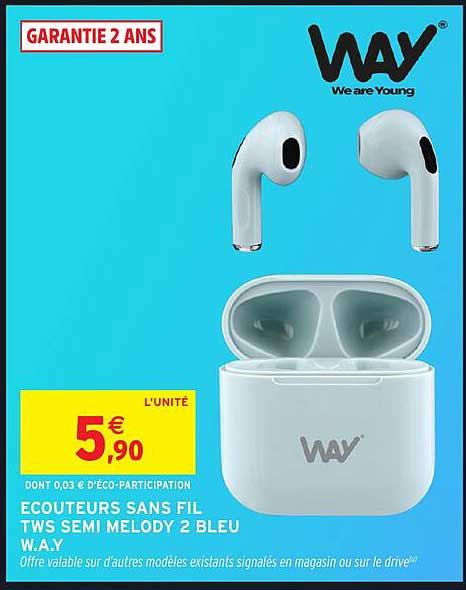 ECOUTEURS SANS FIL TWS SEMI MELODY 2 BLEU W.A.Y