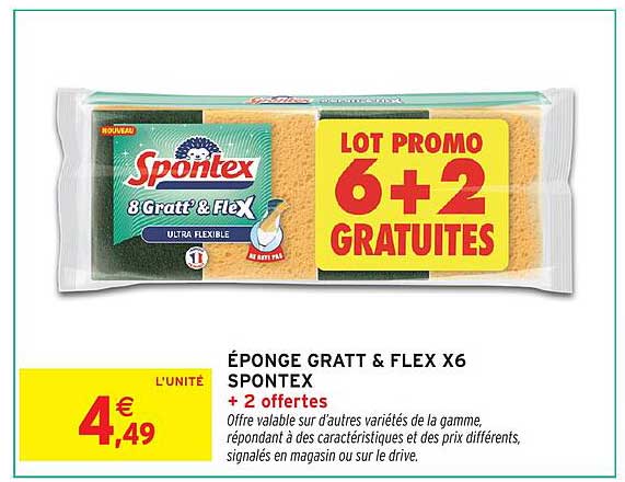 ÉPONGE GRATT & FLEX X6 SPONTEX + 2 OFFERTES