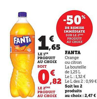Fanta Orange ou Citron 1,25 L