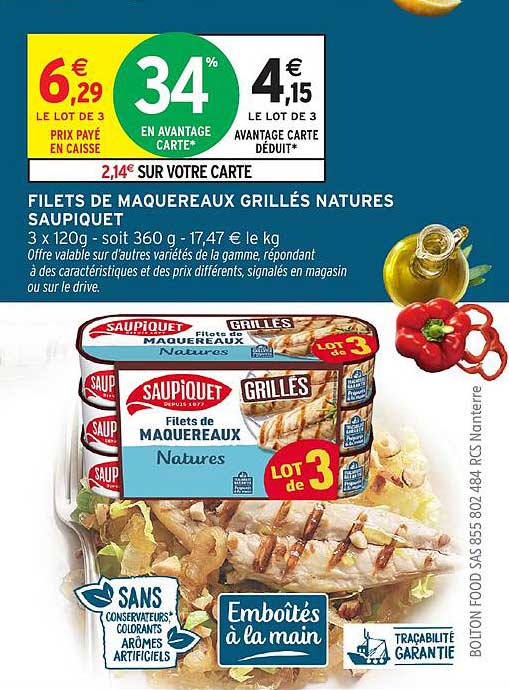 FILETS DE MAQUEREAUX GRILLÉS NATURES SAUPIQUET