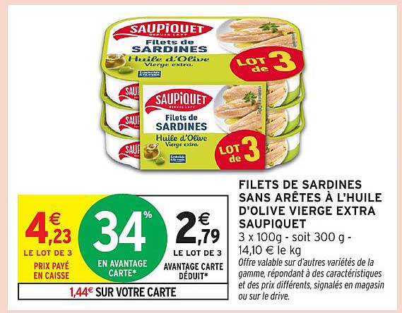 FILETS DE SARDINES SANS ARÊTES À L'HUILE D'OLIVE VIERGE EXTRA SAUPIQUET