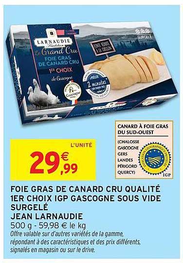 FOIE GRAS DE CANARD CRU QUALITÉ 1ER CHOIX IGP GASCOGNE SOUS VIDE SURGELÉ