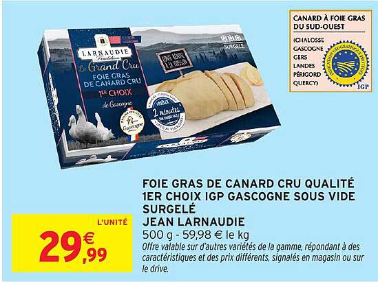 FOIE GRAS DE CANARD CRU QUALITÉ 1ER CHOIX IGP GASCOGNE SOUS VIDE SURGELÉ